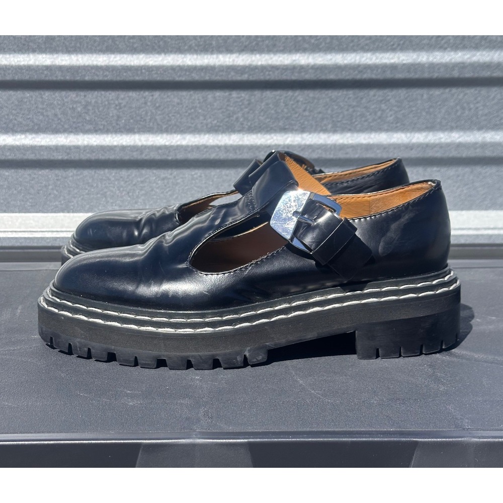 Proenza Schouler Lug Sole Mary Jane Black Leather Buckle Shoes Size 37
